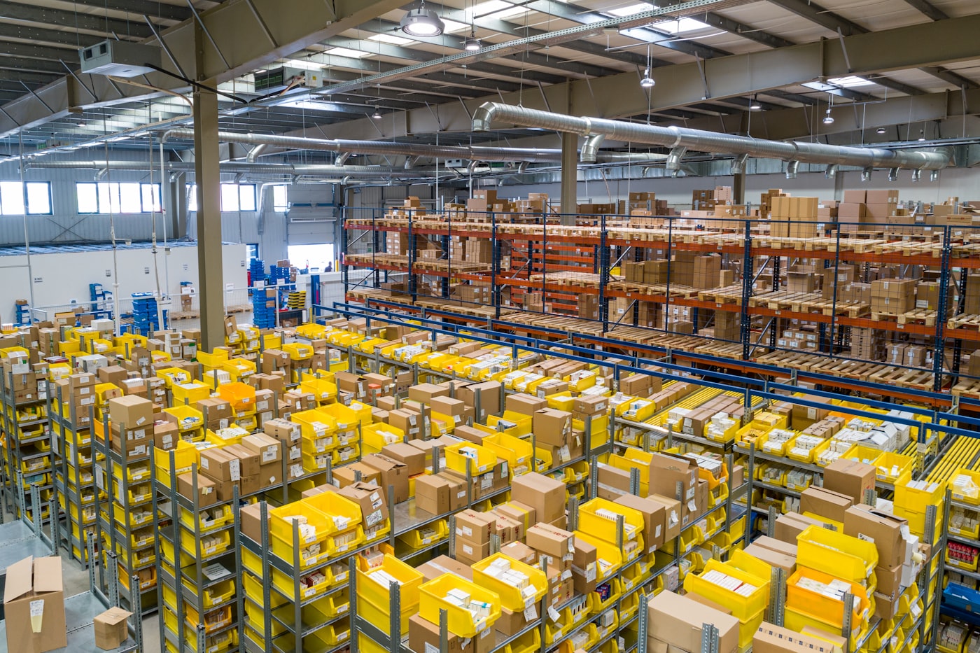 Warehouse stocked with palletized freight ready to ship